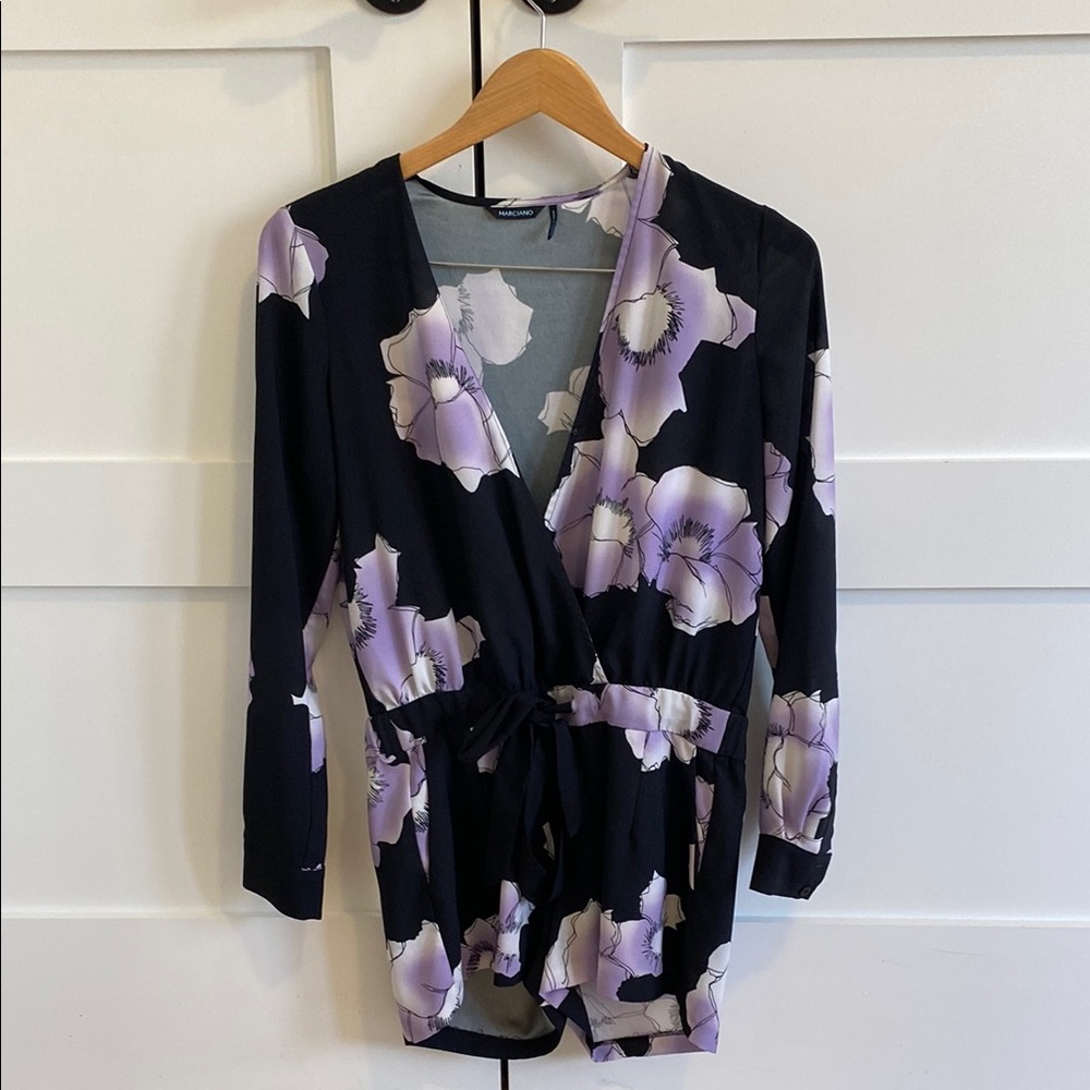 Floral Black and Purple Wrap Romper